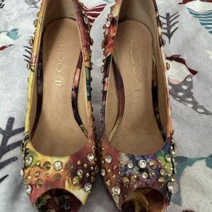 Aldo Vibrant Studded Peep-Toe Heels